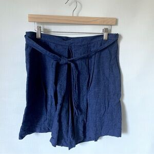 VTG BROOKS BROTHERS Linen Flax Shorts Women 6 Navy High Waist Shorts Tie Pockets